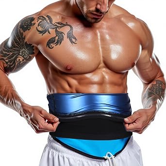 Qianyu Waist Trainer Trimmer Workout Stomach Wrap Belt Sweat Belt Band for Men Lower Belly Band Black and Silver, One Size