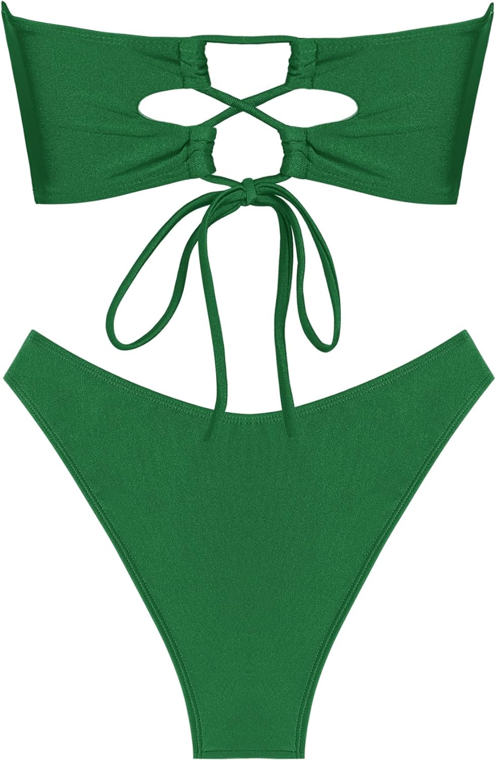 ZAFUL Womens Bandeau Bikini Set Metallic Sparkly O Ring Lace Up Tie Side High Cut Tanga Sexy Bathing Suit Swimwear - Image 4