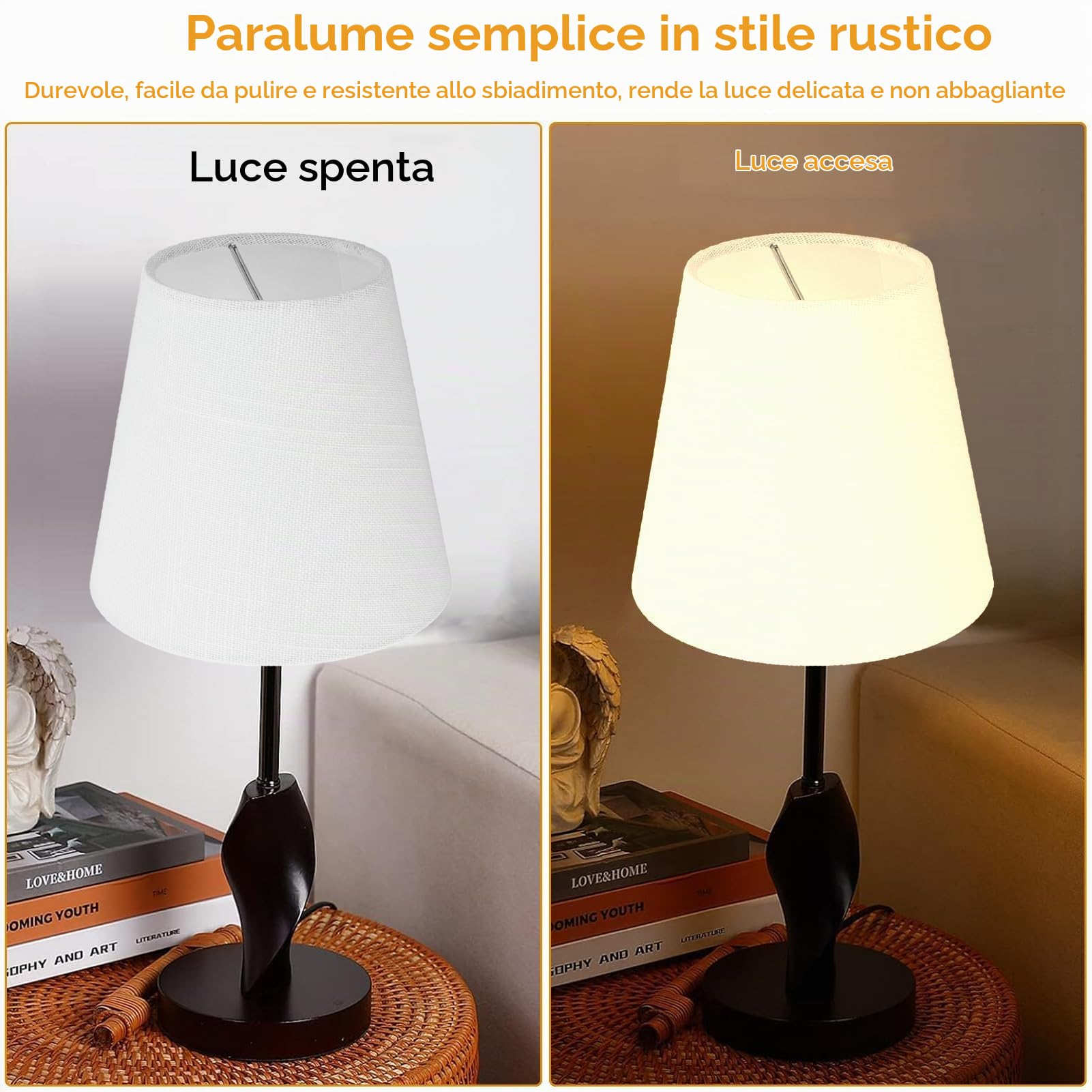 Paralume in tessuto a barilotto di fattoria, 6 Pezzi Moderno E14 Clip su Paralumi Lampadario per Candela Lampadario