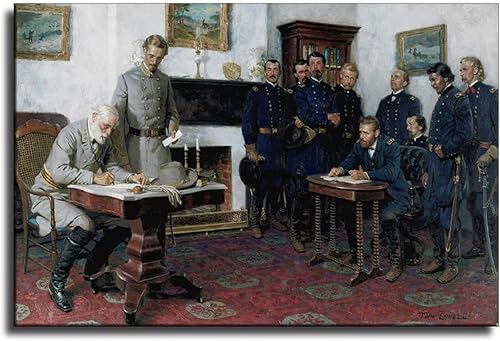 1865 The Surrender Of Robert E. Lee To General Grant At Appomattox Courthouse Póster de arte en lienzo fresco pintura decorativa de pared moderna