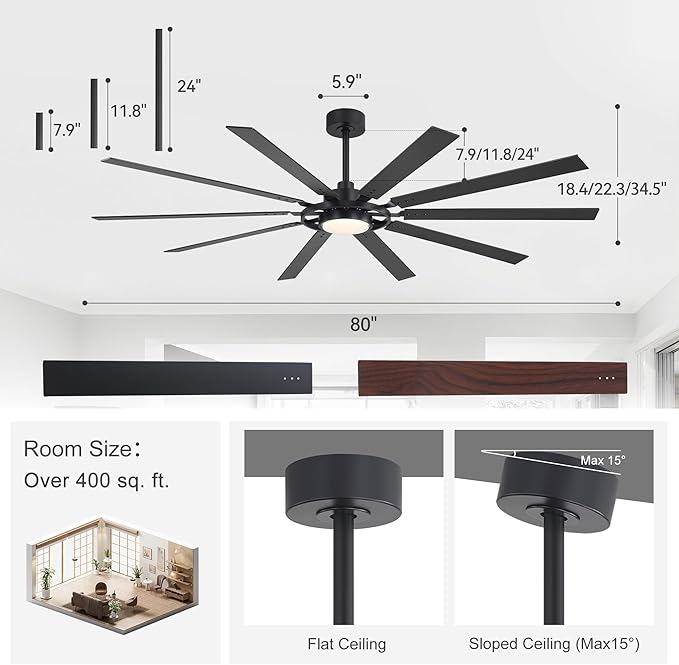 Ventilador de Techo 80 Pulgadas con Luz, Control Remoto y 6 miniatura 2