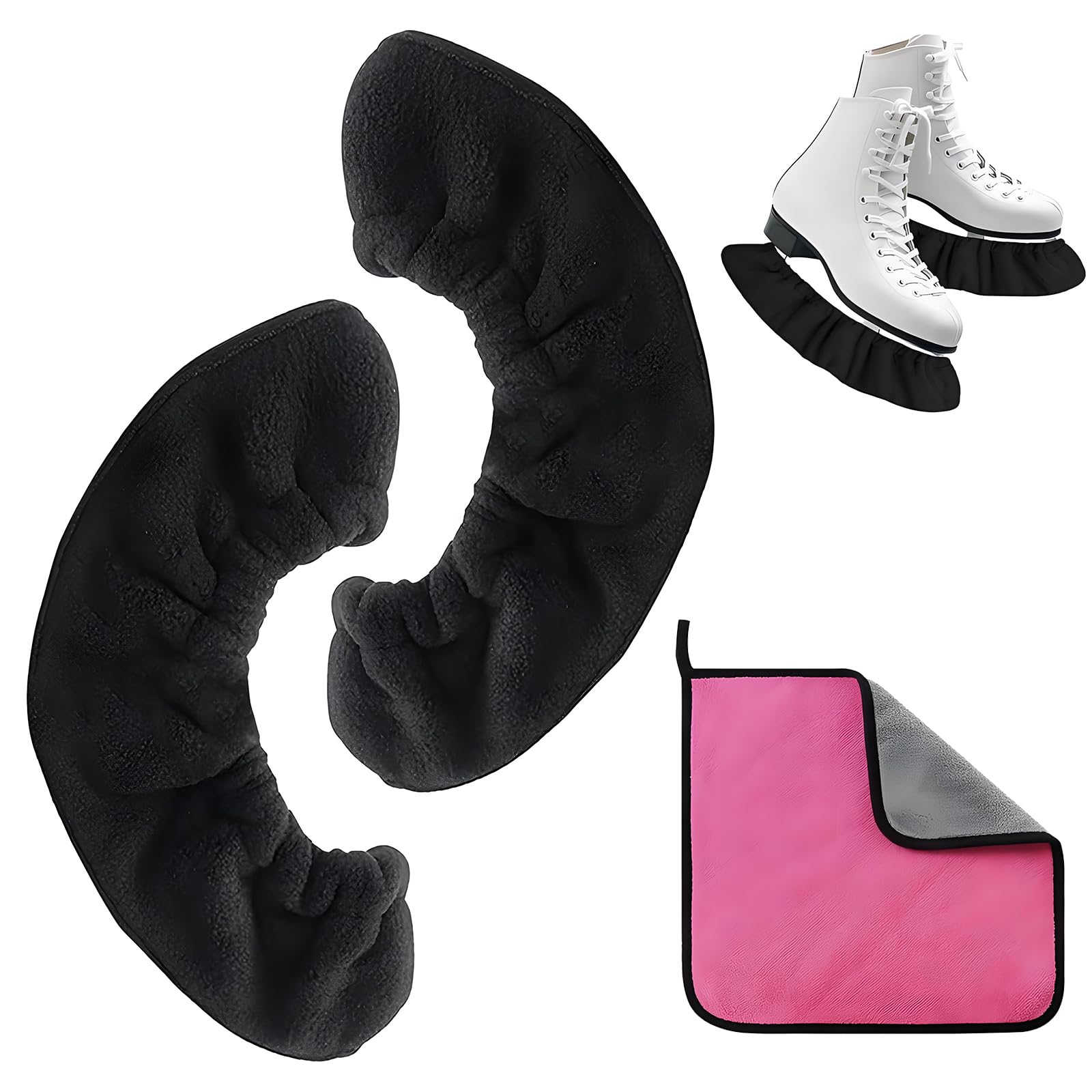 Bamyli Ice Skate Blade Covers, 1 Pair M Size Stretchable 40cm Skate Guards, Soft Ice Skate Soakers with 25脳25cm Coral Velvet Towel, Ice Skating Accessories for Figure Skates and Ice Hockey Skates