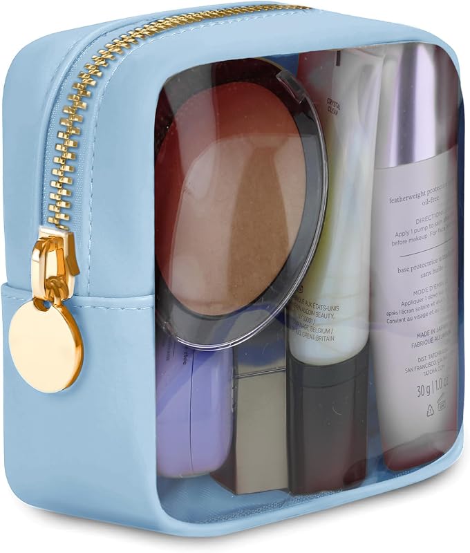 Necessaire de maquiagem transparente DANCOUR Mini Light Blue com zíper, 1 unidade
