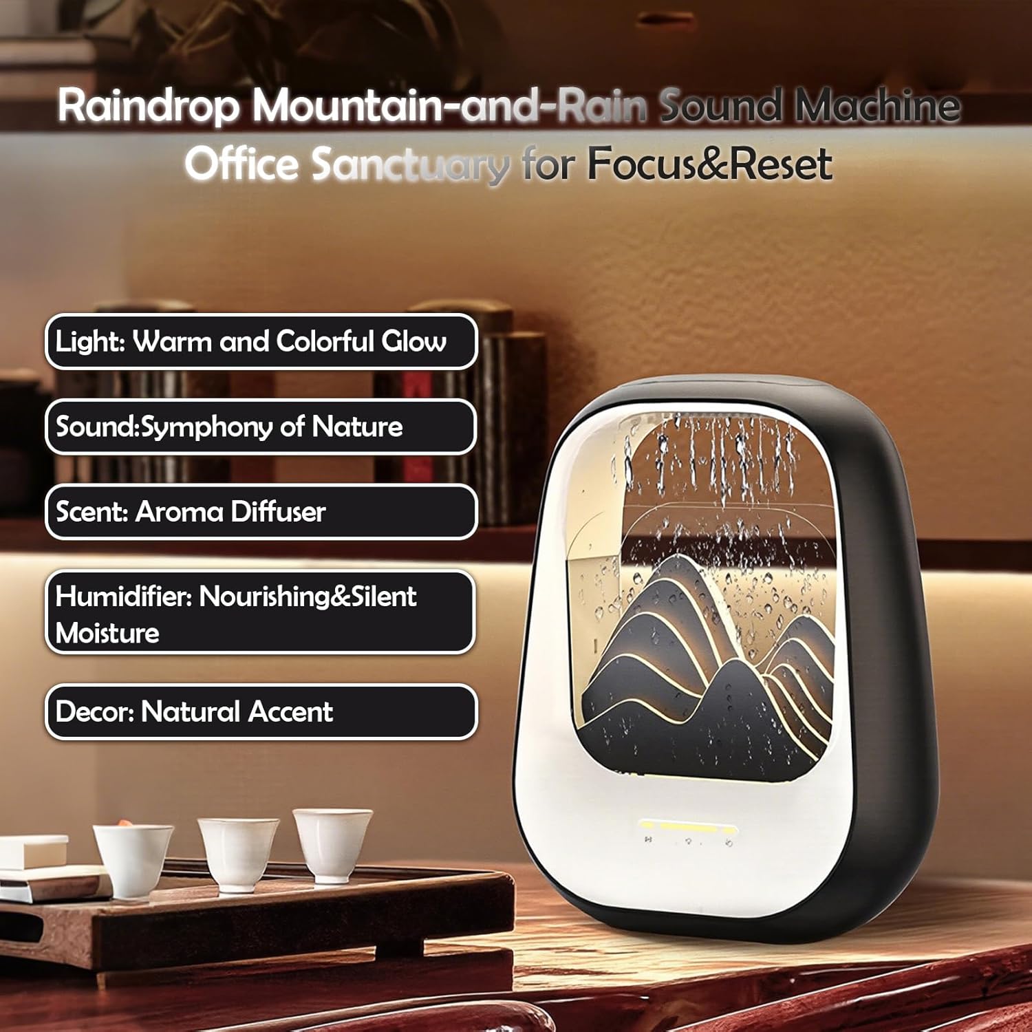 Raindrop White Noise Machine with Humidifier&Bluetooth Speaker-Sleep Therapy for Adults,Library of Nature Sounds,7-Color Mood Light, Aroma Diffuser,Auto-Off Timer&Meds for Bedroom Office Focus&Relax