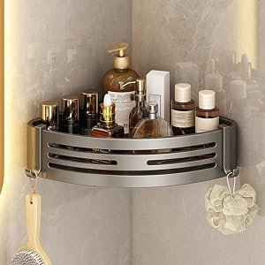 SRURLLUG Wall Mounted Corner Shower Caddy Adhesive Large Capacity Bathroom Organizer No Drilling Rustproof Shower Shelves for Bathroom
