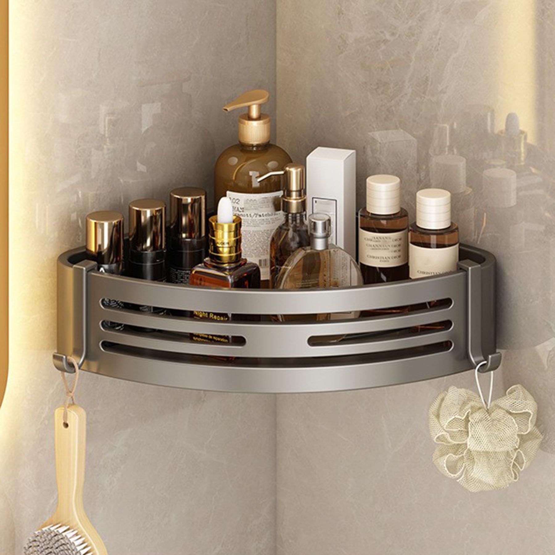 SRURLLUG Wall Mounted Corner Shower Caddy Adhesive Large Capacity Bathroom Organizer No Drilling Rustproof Shower Shelves for Bathroom