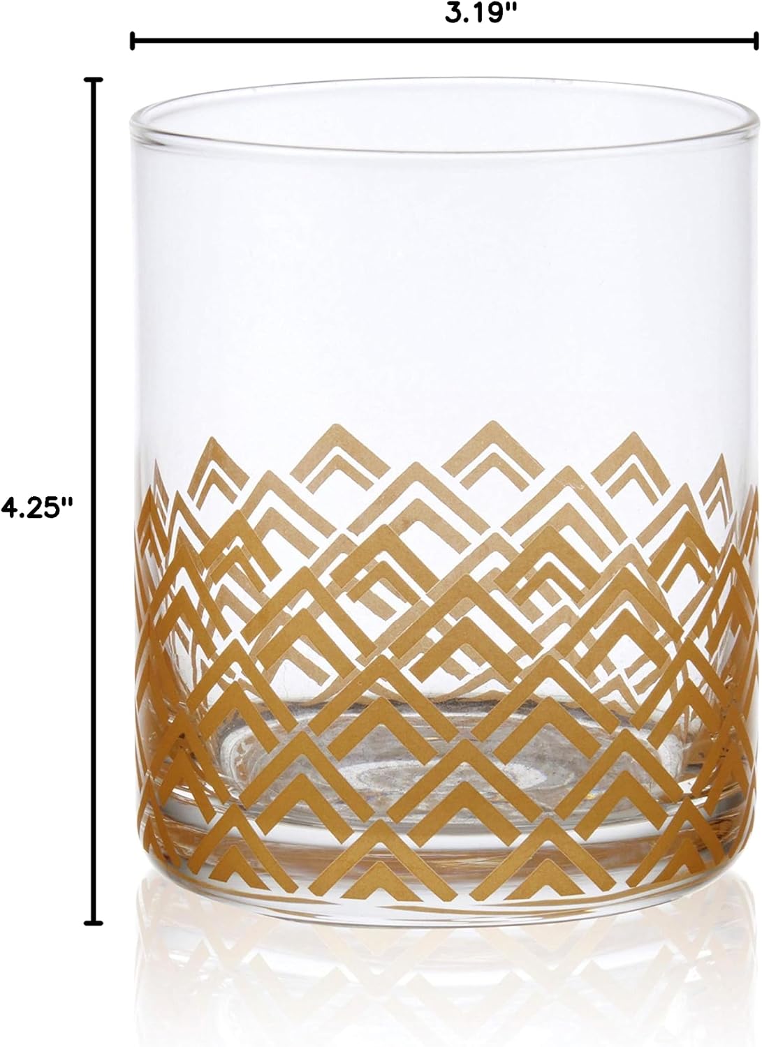 Mikasa Art Deco Set of 4 Double Old Fashioned Whiskey Glasses,13-Ounce, Gold