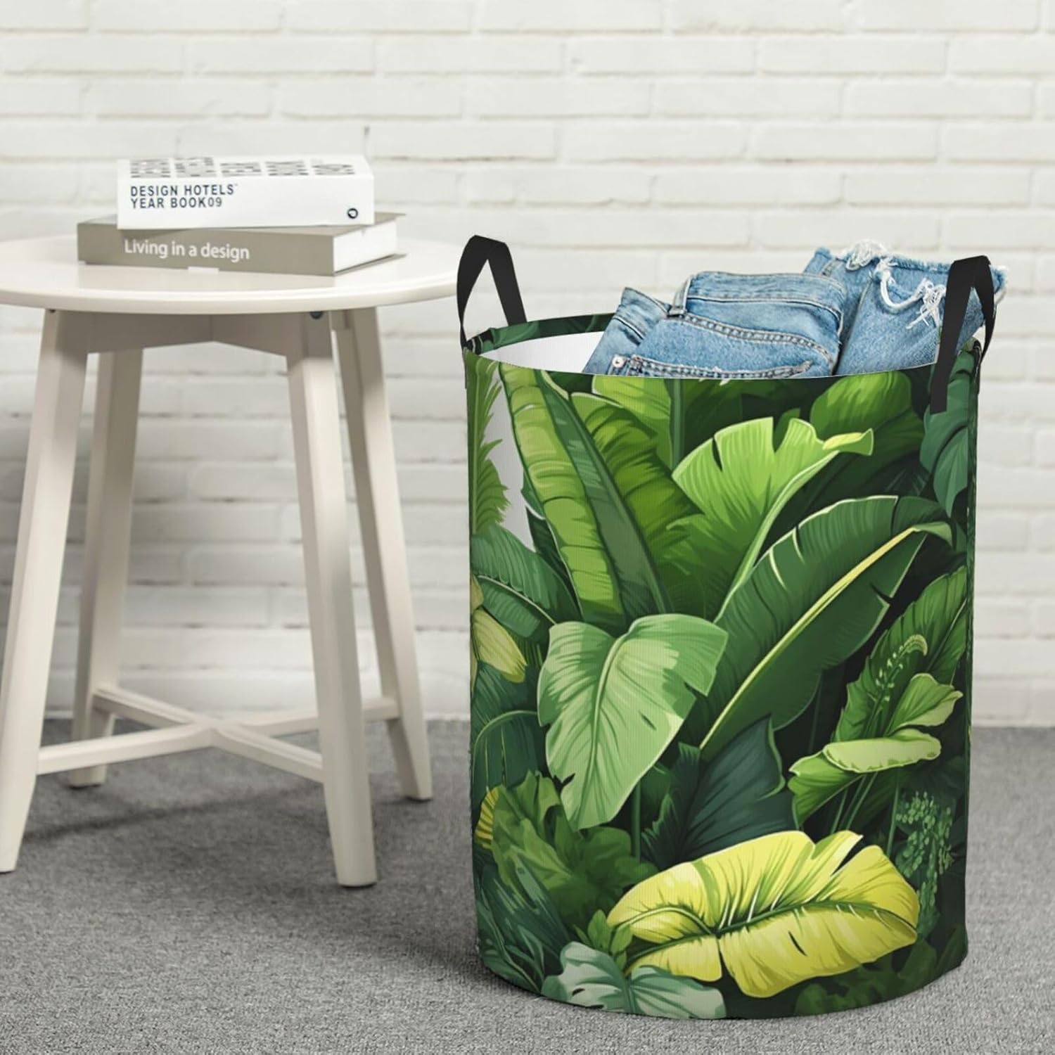 Cute banana leaves Laundry Basket With Handles, Foldable Laundry Hamper Oxford Cloth Dirty Clothes Basket Waterproof Clothes Toys Storage Bin Organizer for Bedroom Bathroom Dorm