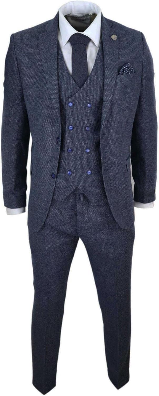 TruClothing Mens Wool 3 Piece Suit Double Breasted Waistcoat Tweed 1920s