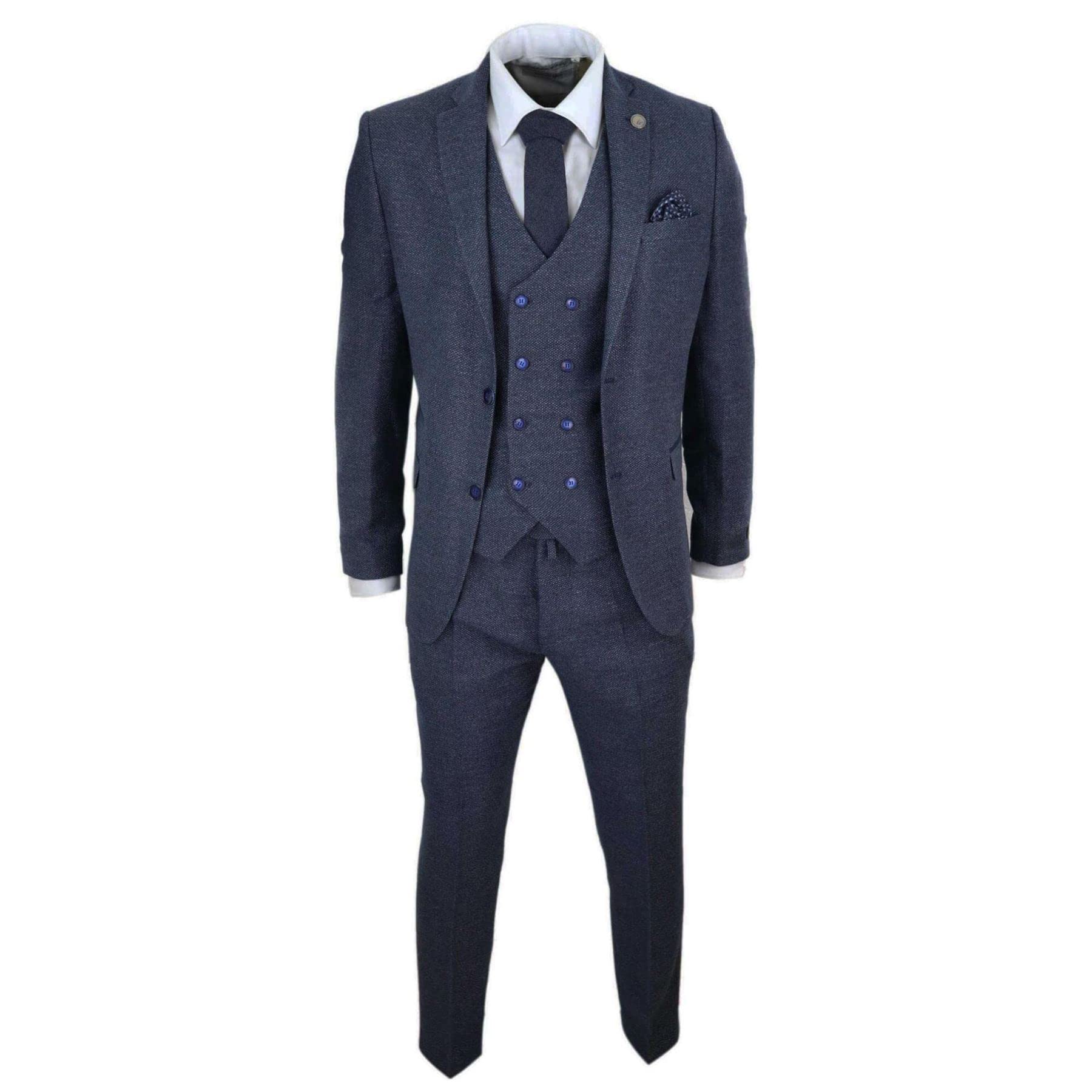 TruClothing Mens Wool 3 Piece Suit Double Breasted Waistcoat Tweed 1920s