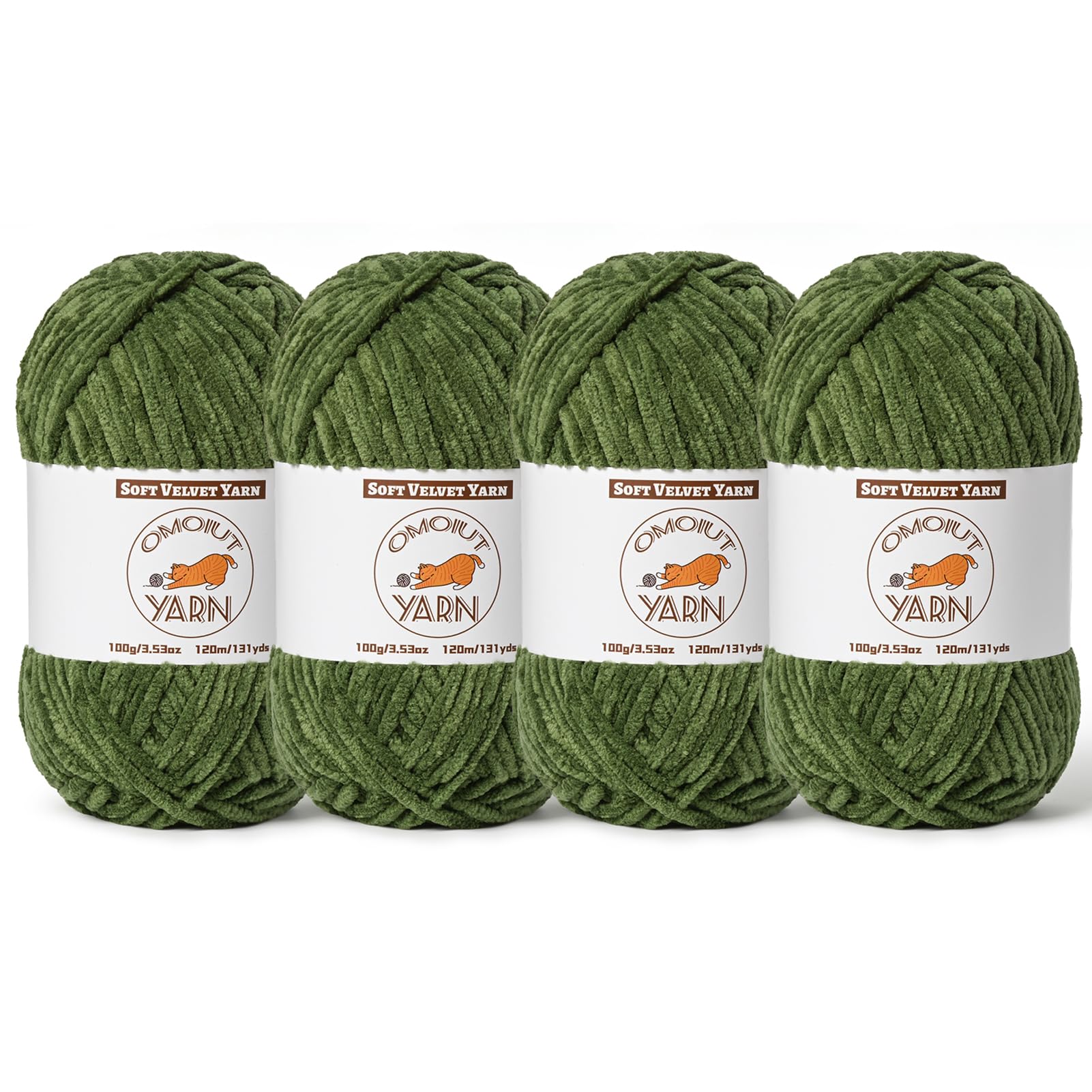 4 Pack Army Green Fluffy Velvet Yarn for Crocheting, Chunky Chenille Baby Blanket Yarn for Crochet, Soft Fuzzy Puzzle Yarn for Knitting, (100g/3.53oz Each) Bulky Thick Amigurumi Crochet Yarns