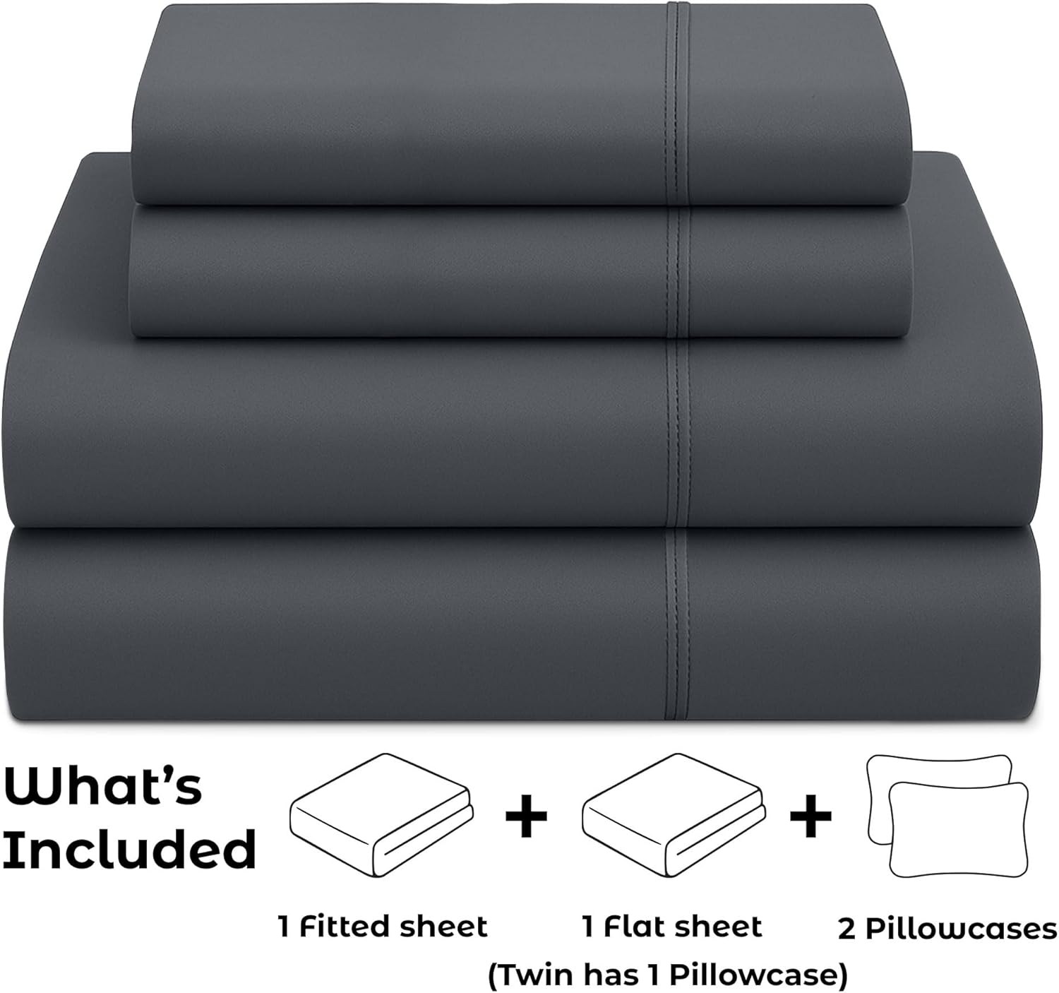 Pure Bedding Bed Sheets - Queen Sheet Set [4-Piece, Dark Grey] - Hotel Luxury 1800 Brushed Microfiber - Soft and Breathable - Deep Pocket Fitted Sheet, Flat Sheet, Pillow Cases