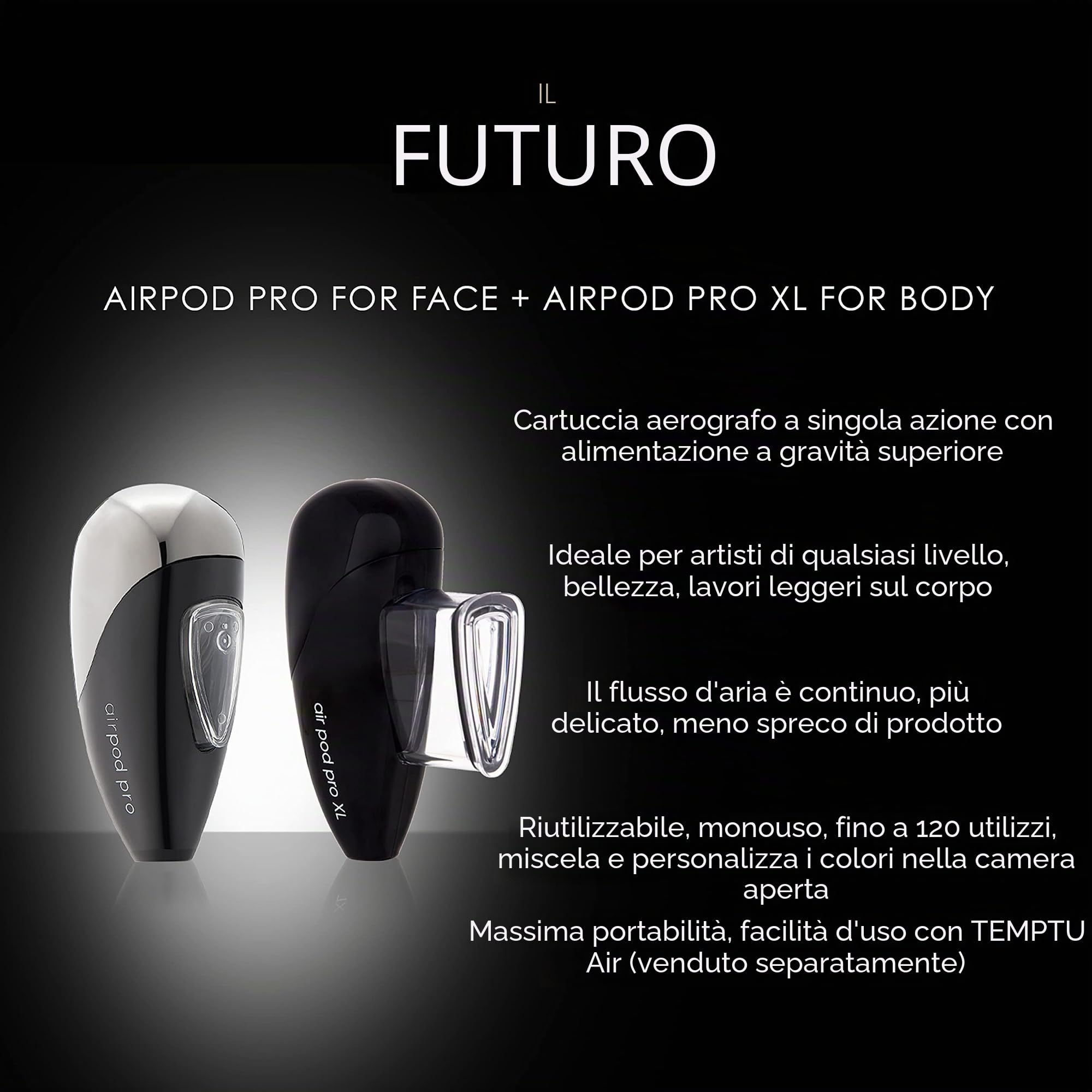 Temptu AIRpod PRO- una cartuccia aerografo riutilizzabile, pratica e brevettata