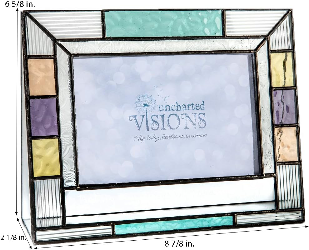 J Devlin Pic 391-46H EP591 Personalized Picture Frame for Family Photos Colorful Stained Glass Engraved 4 x 6 Horizontal Photo