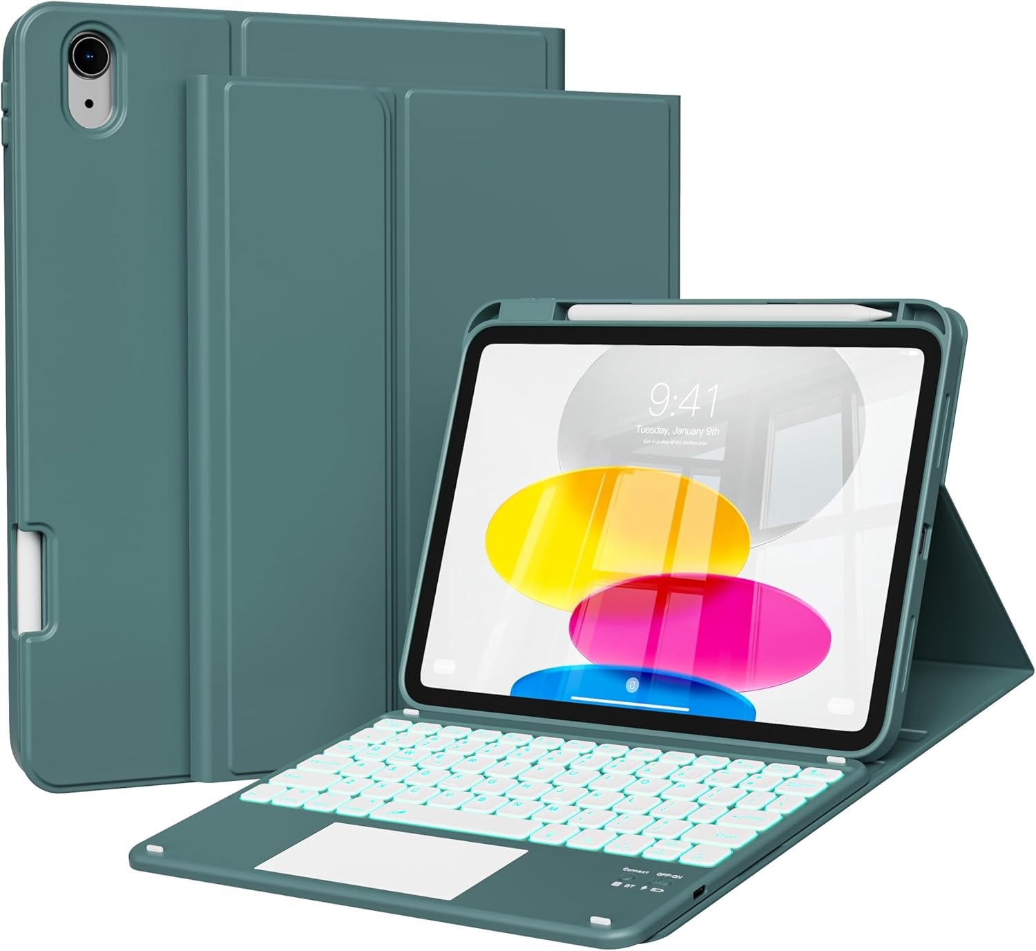 aoub Compatible for iPad A16 Case with Keyboard 11th /10th Generation 2025/2022, Multi-Touch Trackpad, 7 Color Backlit, Detachable Bluetooth Keyboard for iPad 11th/10th Gen 11 inch/ 10.9 inch, Blue