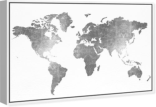 Miniatura 2 de The Oliver Gal Artist Co. Mapamundi - Lienzo moderno de cuero plateado Mapamundi para pared, diseño de mapamundi de cuero plateado, sala de estar,