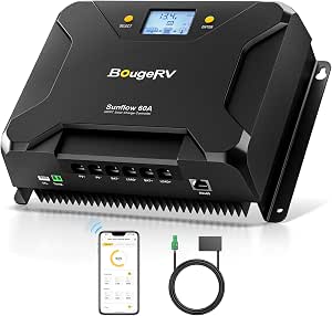 BougeRV Sunflow MPPT Solar Charge Controller 60A, APP & LCD Control, Low-Temp Cut-Off, 12V/24V for Lithium, AGM, Gel Batteries, RV & Marine