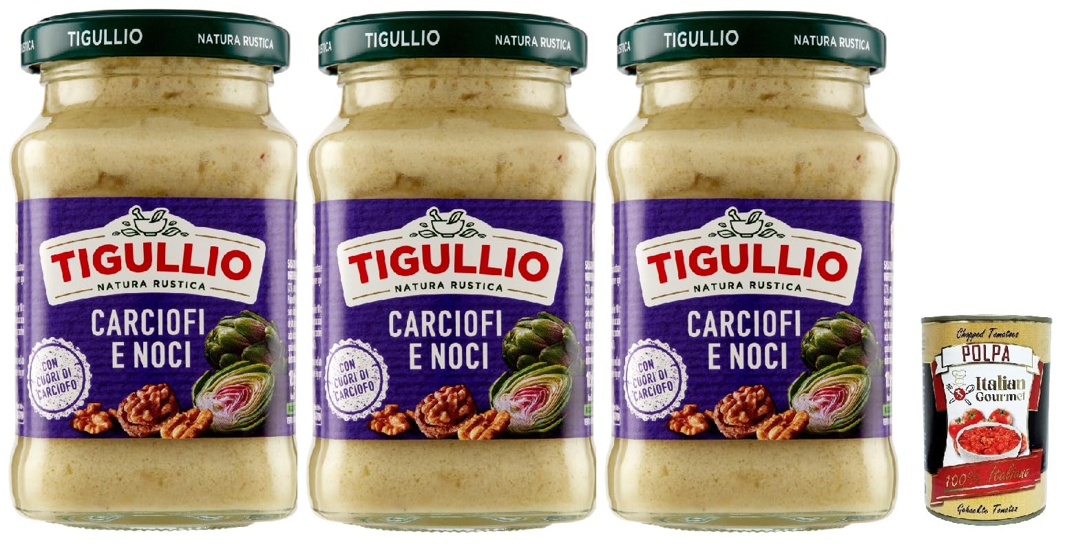 Star Tigullio Pesto Carciofi e noci Sauce artichauts et noix, sans gluten, 3 x 185 g + Italian Gourmet Polpa 400 g
