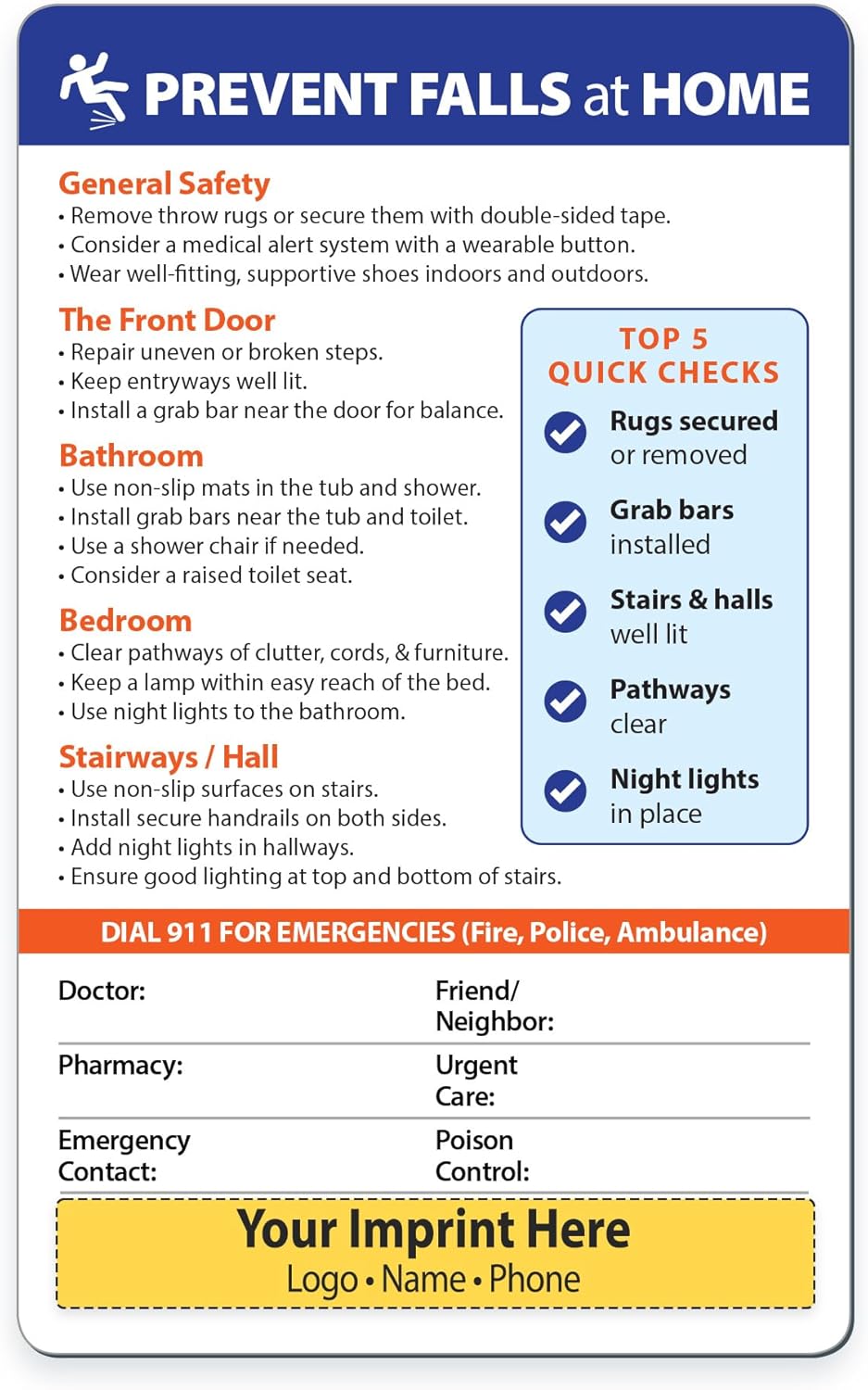 Safety Magnets by ZOCO – 100-Pack Custom Fall Prevention Tips for Seniors – Personalized Home Safety Handout with Marker – Promotional Item for Healthcare & Caregivers – 5.25" x 8.5"
