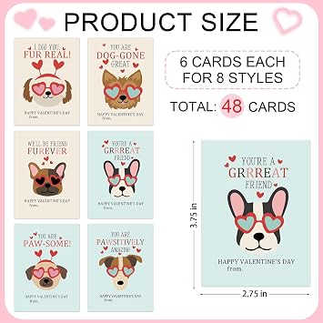 Goroar Puppy Mini Valentine's Day Card for Kids, Cute Dog Classroom Valentine Cards Pack, Funny Valentines Day Exchange Cards for Girls Boys Class