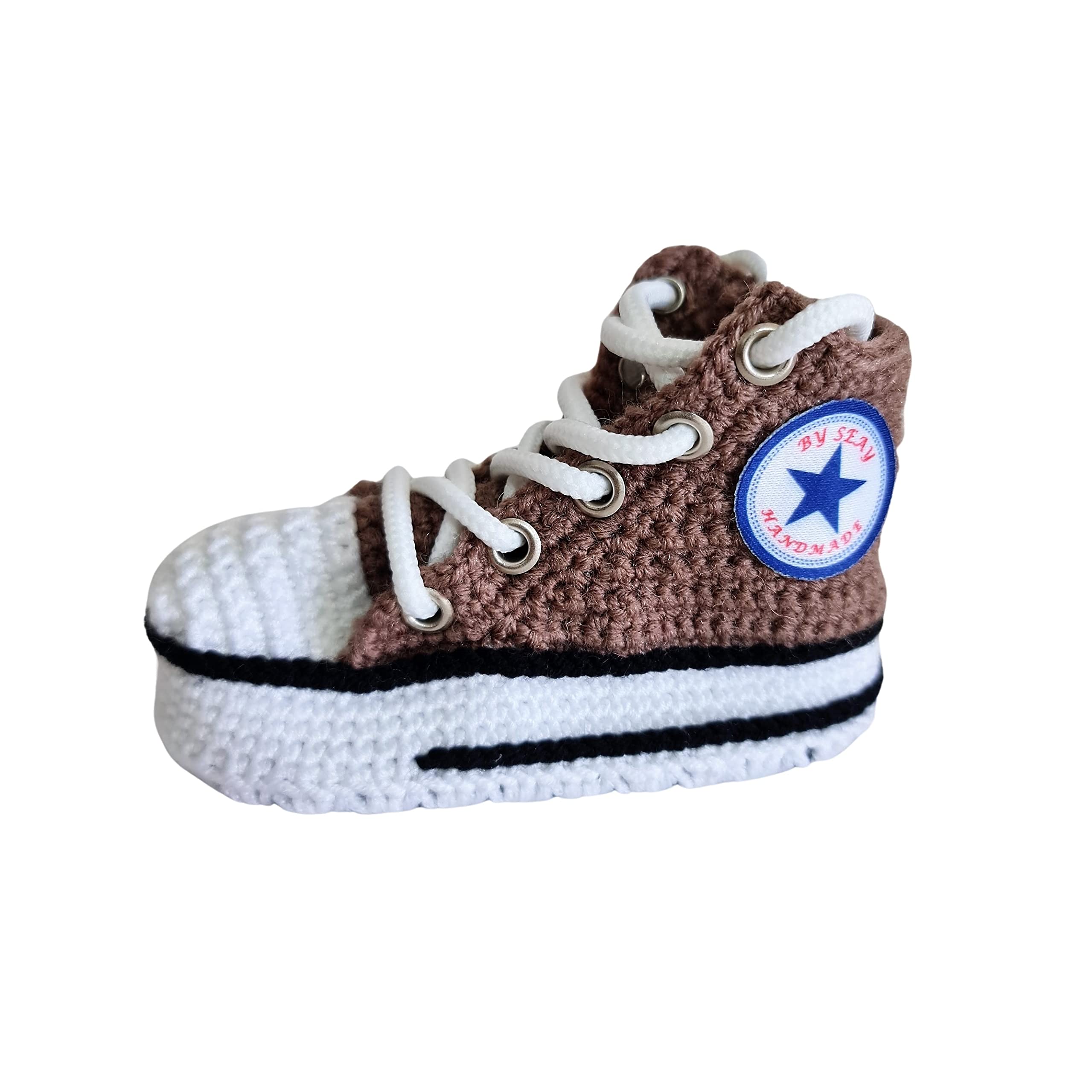 Handgemachte braune Baby Booties, weiche Strick Boots für Neugeborene, Woll-Krabbelsocken und Häkel-Sneaker, rutschfeste Sohle, Geschenk für frischgebackene Eltern