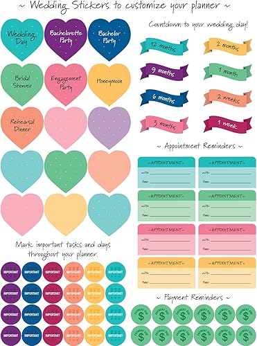 Miniatura 4 de Organizador de boda de 9.0 x 11.0 pulgadas, con tapa dura, marcadores, calcomanías de planificación, tarjetas de presentación del propietario y