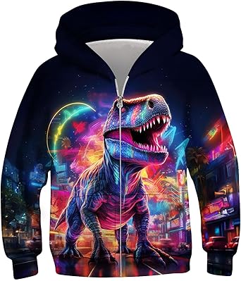 Idgreatim 6-14T Boys Zip Up Hoodies Kids 3D Graphic Hoody Sweatshirt Zipper Pullover with Pockets