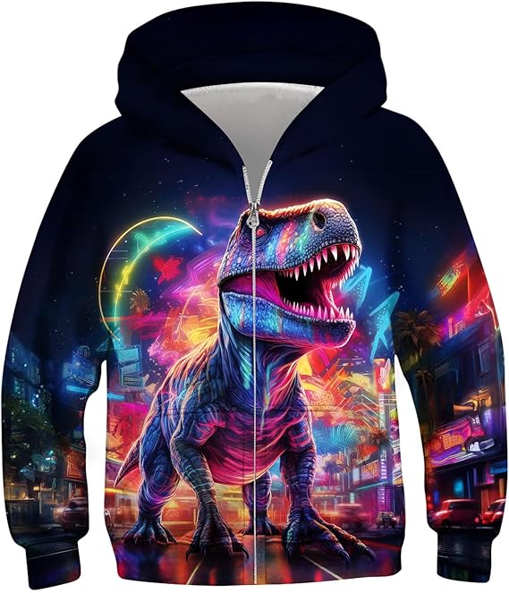 Idgreatim 6-14T Boys Zip Up Hoodies Kids 3D Graphic Hoody Sweatshirt Zipper Pullover with Pockets