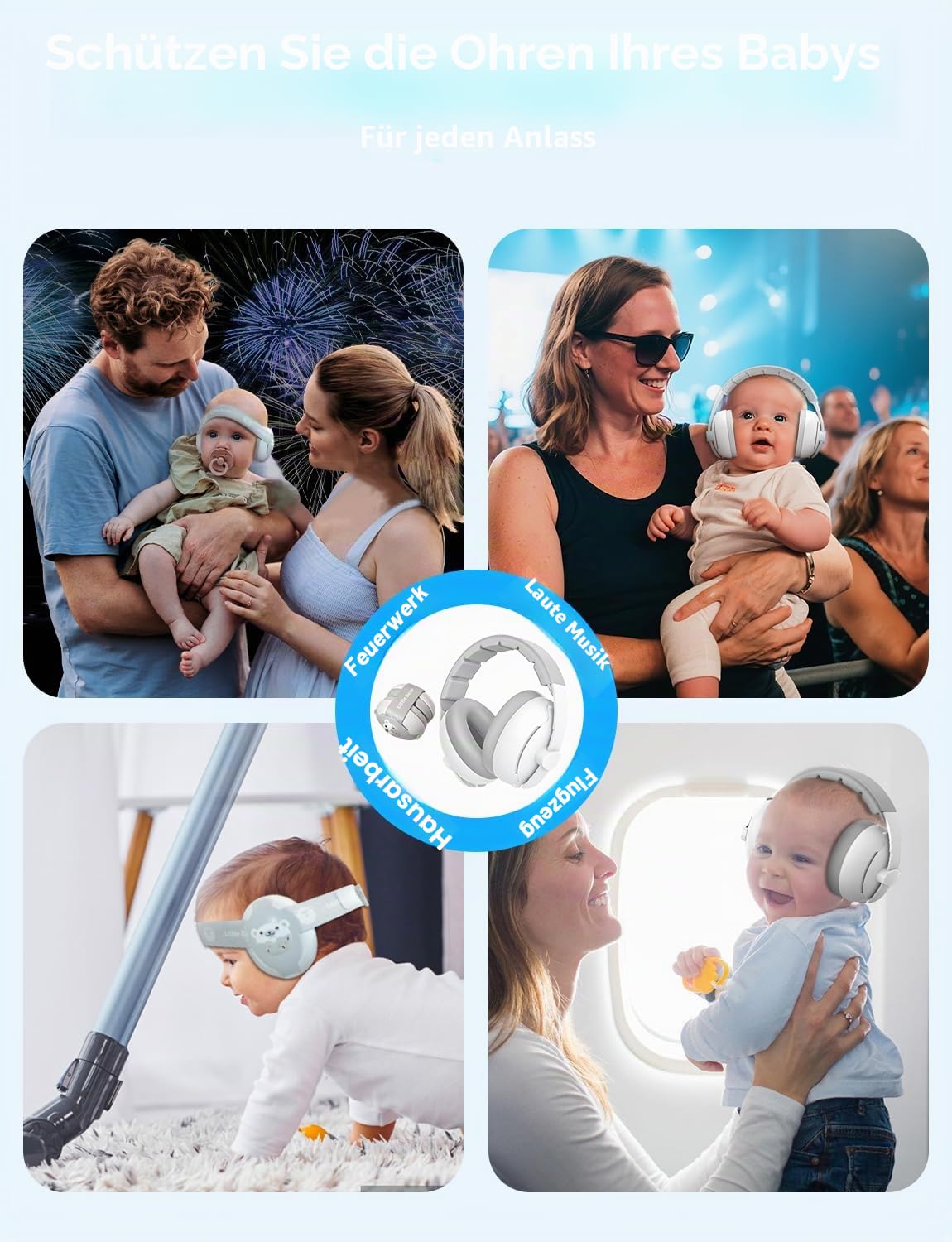 Baby Gehörschutz Ohrschützer, 2-in-1 Baby Kopfhörer, Neugeboren Ohrenschützer mit Geräuschunterdrückung & Verstellbares Kopfband, Gehörschutz für Kinder, Flugzeug Essentials