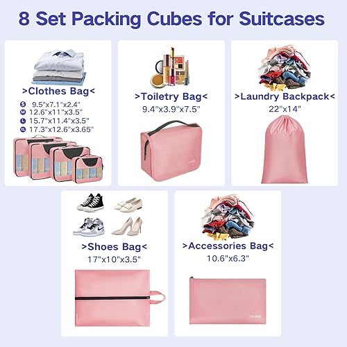 Vista 2 de Cubos de embalaje para viajes, 8 cubos de embalaje para maletas, organizadores de equipaje de malla transpirable para ropa, artículos de tocador