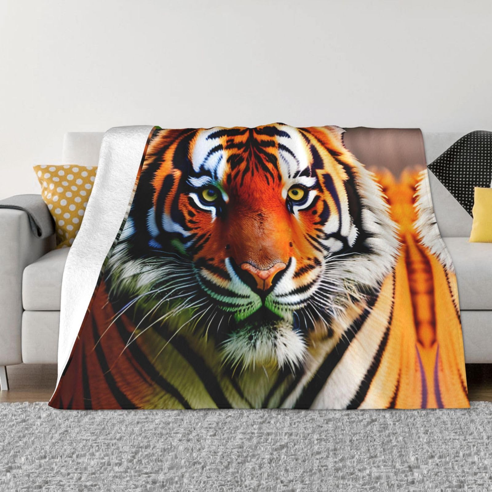 Couverture polaire en flanelle tigre orange pour lit et canapé
