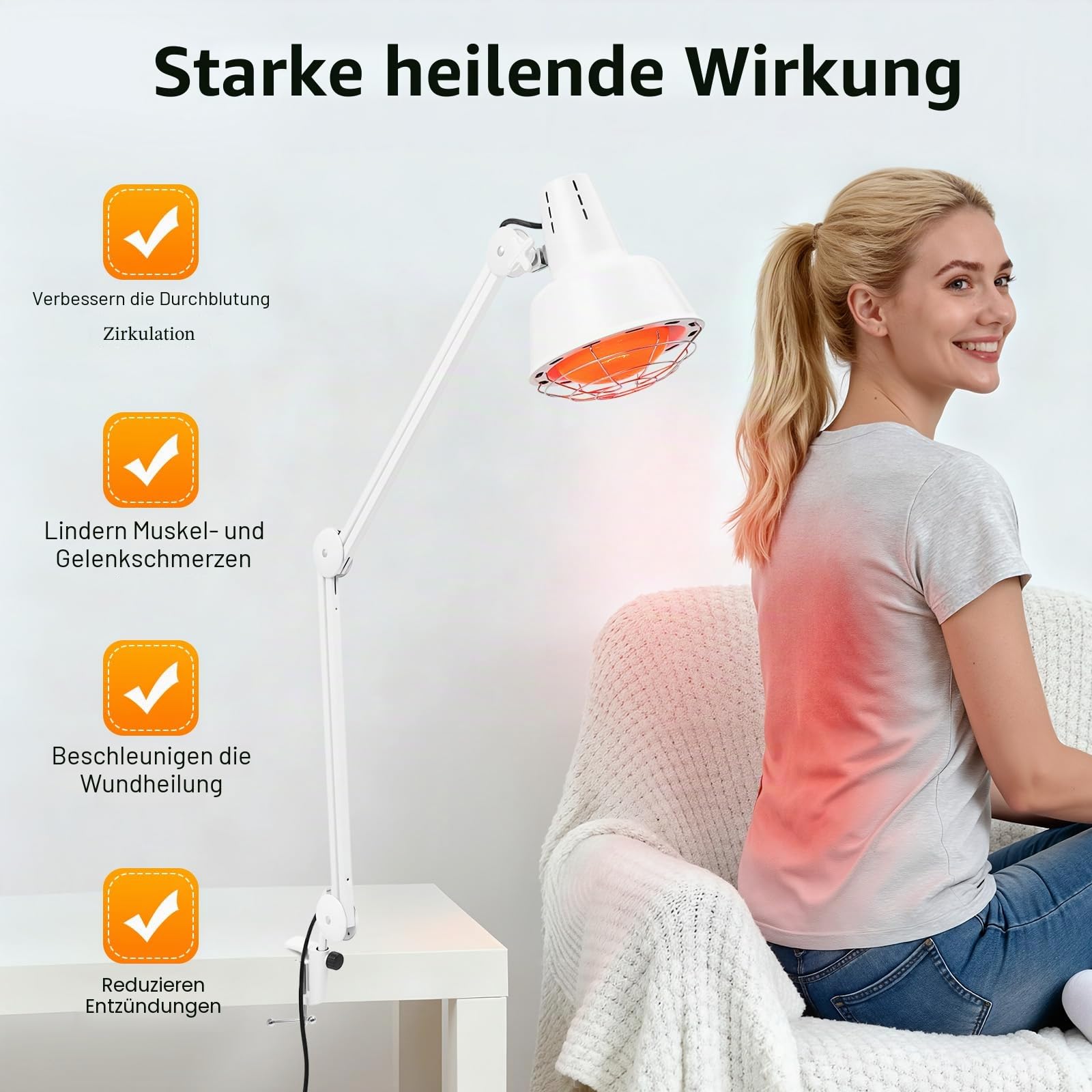 275W Infrarotlampe Rotlicht Wärmelampe Klemme Hitze Therapie Wärmelampe Physiotherapie Schmerzlinderung E27 für Behandlung