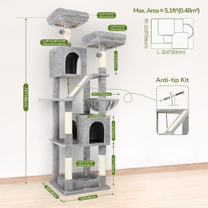 Árbol para gatos grande Globlazer F74D 74in Gris claro miniatura 7
