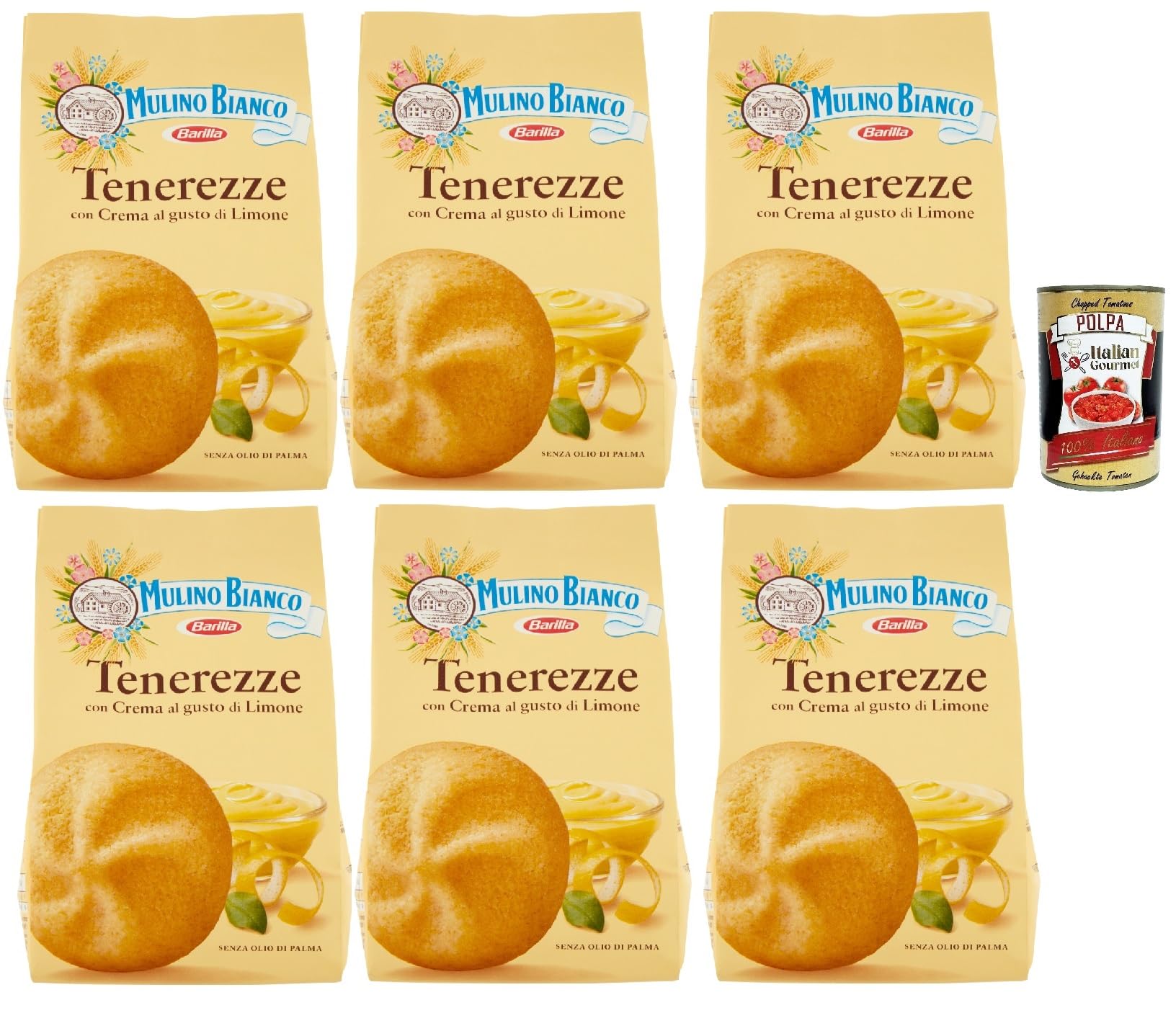 Italian Gourmet Bundle Zitronencreme Kekse 6x 200g + Italian Gourmet Polpa Gratis – Gefülltes italienisches Gebäck mit Zitronencreme, Frühstückskekse für Kaffee, Tee, Milch, Dessert, Gäste & Vorrat