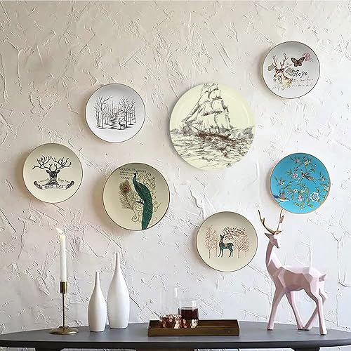 Miniatura 5 de Placa de exhibición de cerámica, placa decorativa colgante de cerámica náutica, velero dibujado a mano luchando en olas del océano, 8 pulgadas,