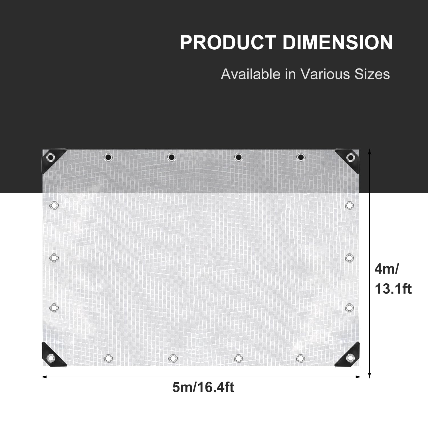 Honsaifau Clear Tarpaulin Waterproof Heavy-Duty: 4m x 5m UV Resistant 130GSM PE Sheet with Reinforced Grommets for Pergola Side Panels & Outdoor Furniture - Image 4