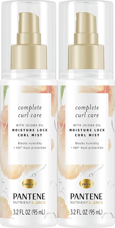 Heat Protectant Spray with Jojoba Oil for Curly Hair, Nutrient Blends Moisture Lock Curl Mist, Sulfate Free, 3.2 fl oz Twin Pack