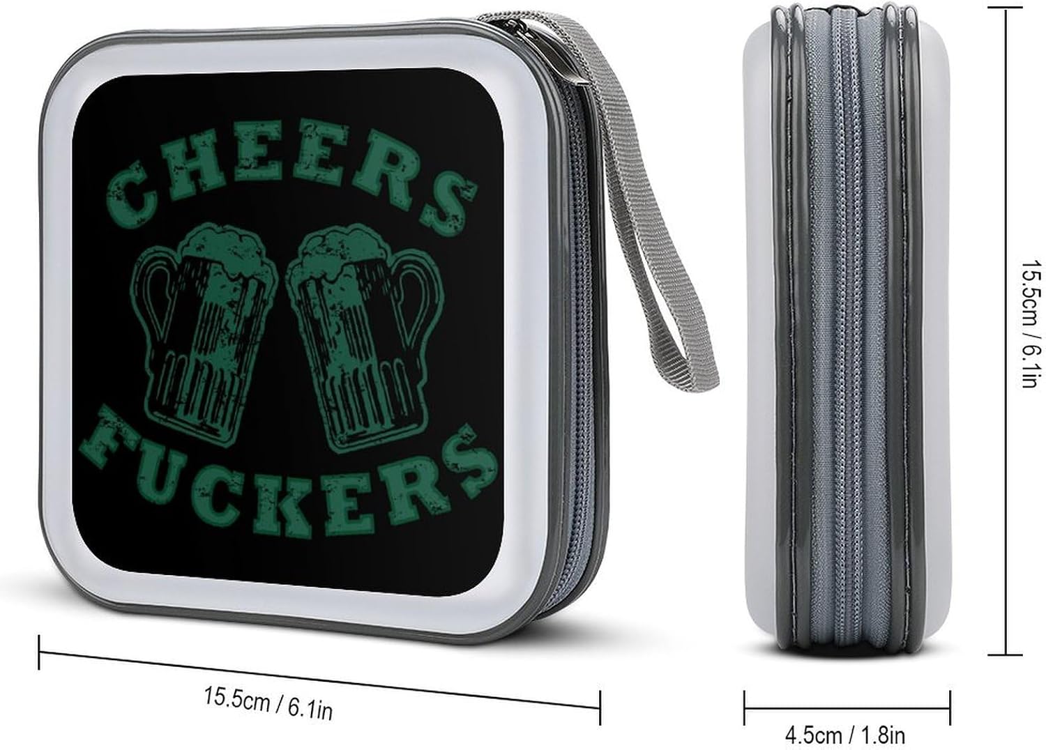 Cheers Fuckers St Day Partick CD Case DVD Storage Holder Binder 40 Capacity | protective,hard case,protable loop,travel car use,zippered closure