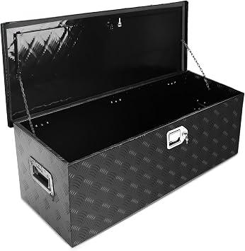 44x15x15 in Aluminum Truck Tool Box Storage Toolbox for Truck Bed Pick Up | Lockable Latch, Keys Included, Side Handles, Fits Pickup Truck RV, Weather Resistant, Heavy Duty, for Tools Storage, Black