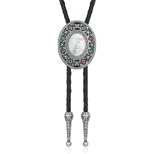 Vintage Cowboy Bolo Tie for Men, Western Leather Necktie with Natural Stone, Retro Cowgirl Costume Accessory for Women 4# White