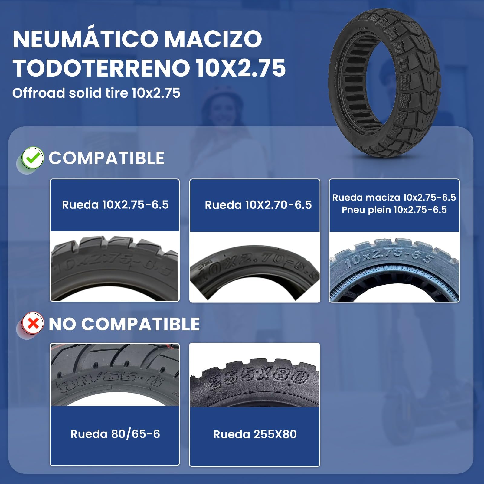 ANSENI Rueda Maciza 10x2.75 para Patinete Eléctrico Smartgyro Speedway/Pro,Rockway/Crossover, Dualtron 3,kukirin G2,Rueda Todoterreno Offroad (1 unidad)