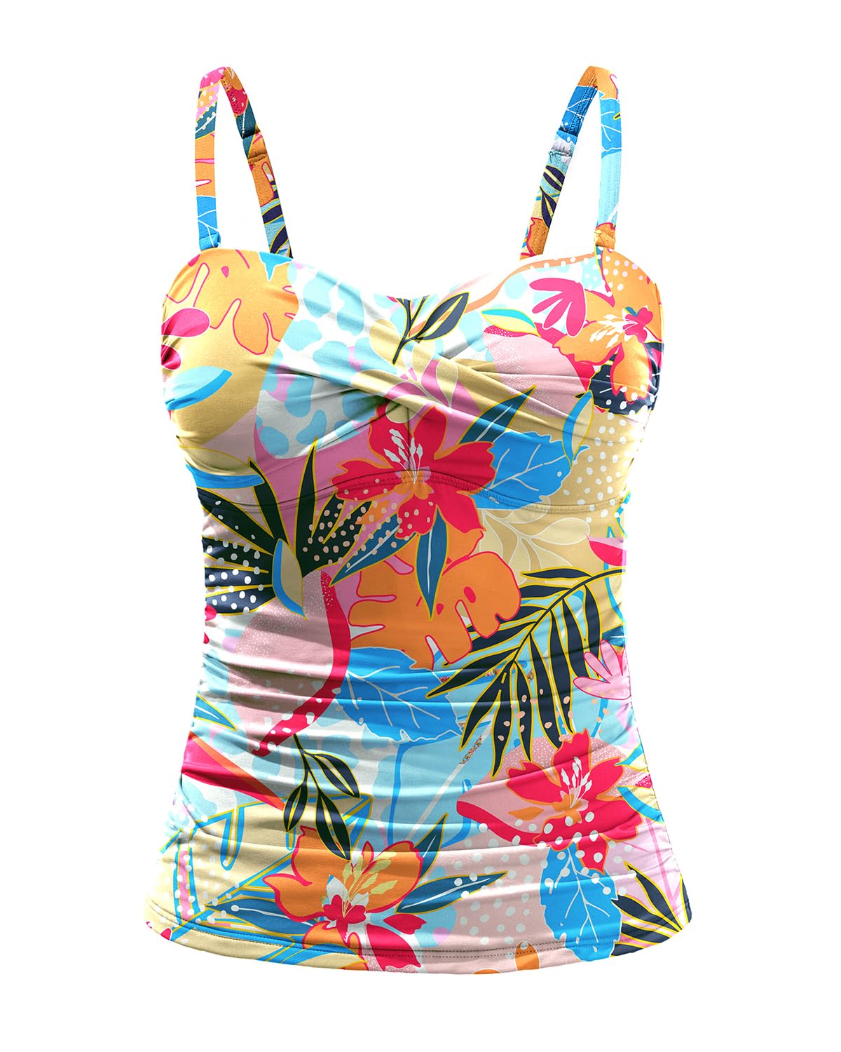 Tankini Top for Women Tummy Control Bathing Suit Bandeau Swim Tops Only