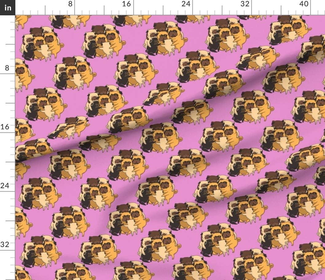 Spoonflower Fabric - Pug Hugs Dog Lover Novelty Funny Purple Printed on Petal Signature Cotton Fabric by The Yard - Sewing Quilting Apparel Crafts Decor