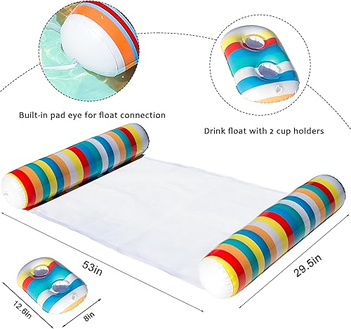 Miniatura 4 de FindUWill Paquete de 2 flotadores de piscina con soporte para bebidas, XL, hamaca inflable de agua, multiusos, 4 en 1 (silla, silla, hamaca,