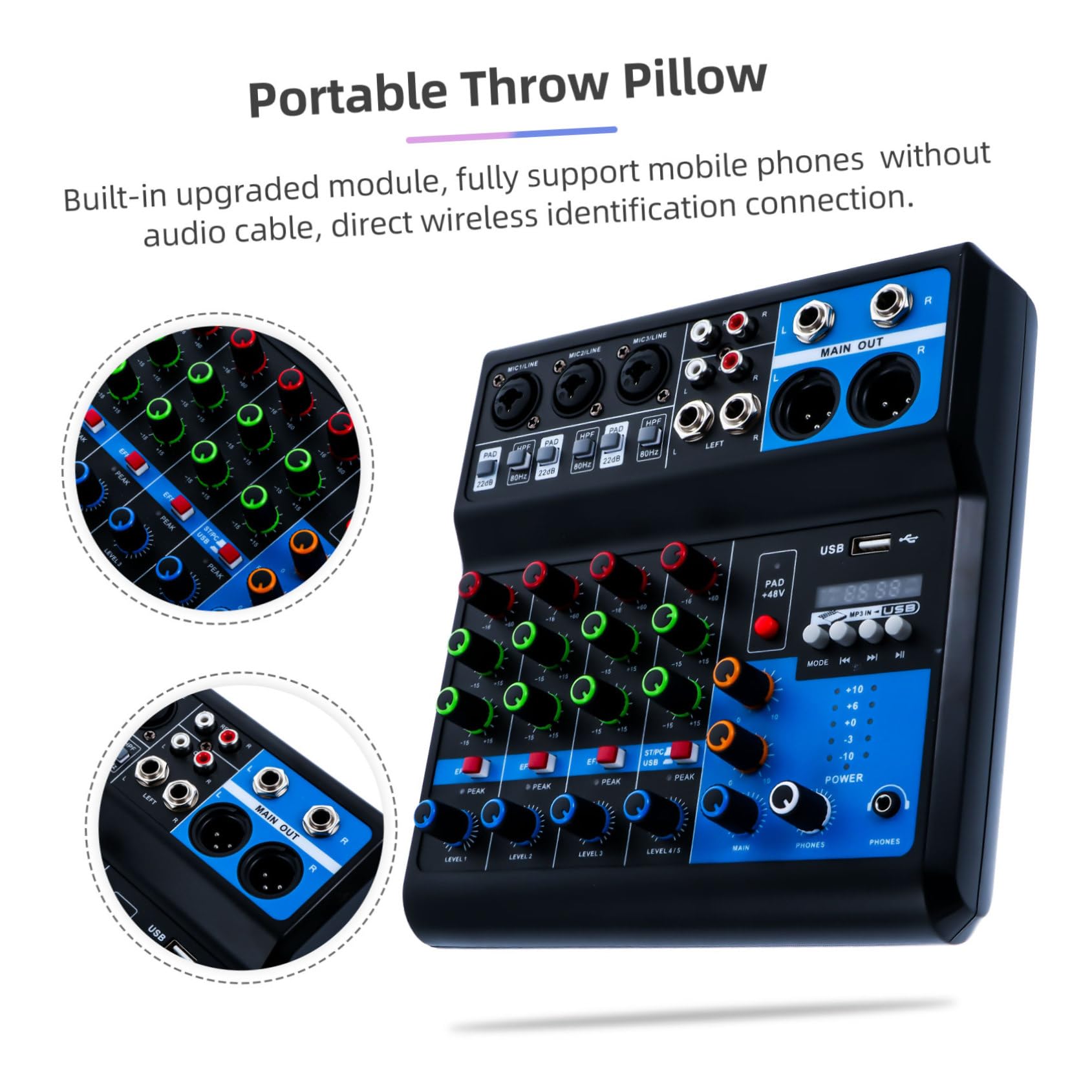 Consola de Mezclas Inalámbrica de 5 Canales Negro Abs | Usb, Procesamiento de Voz y Mezcla de Sonido, para Entrada de Línea y Computadora, Incluye Cable USB