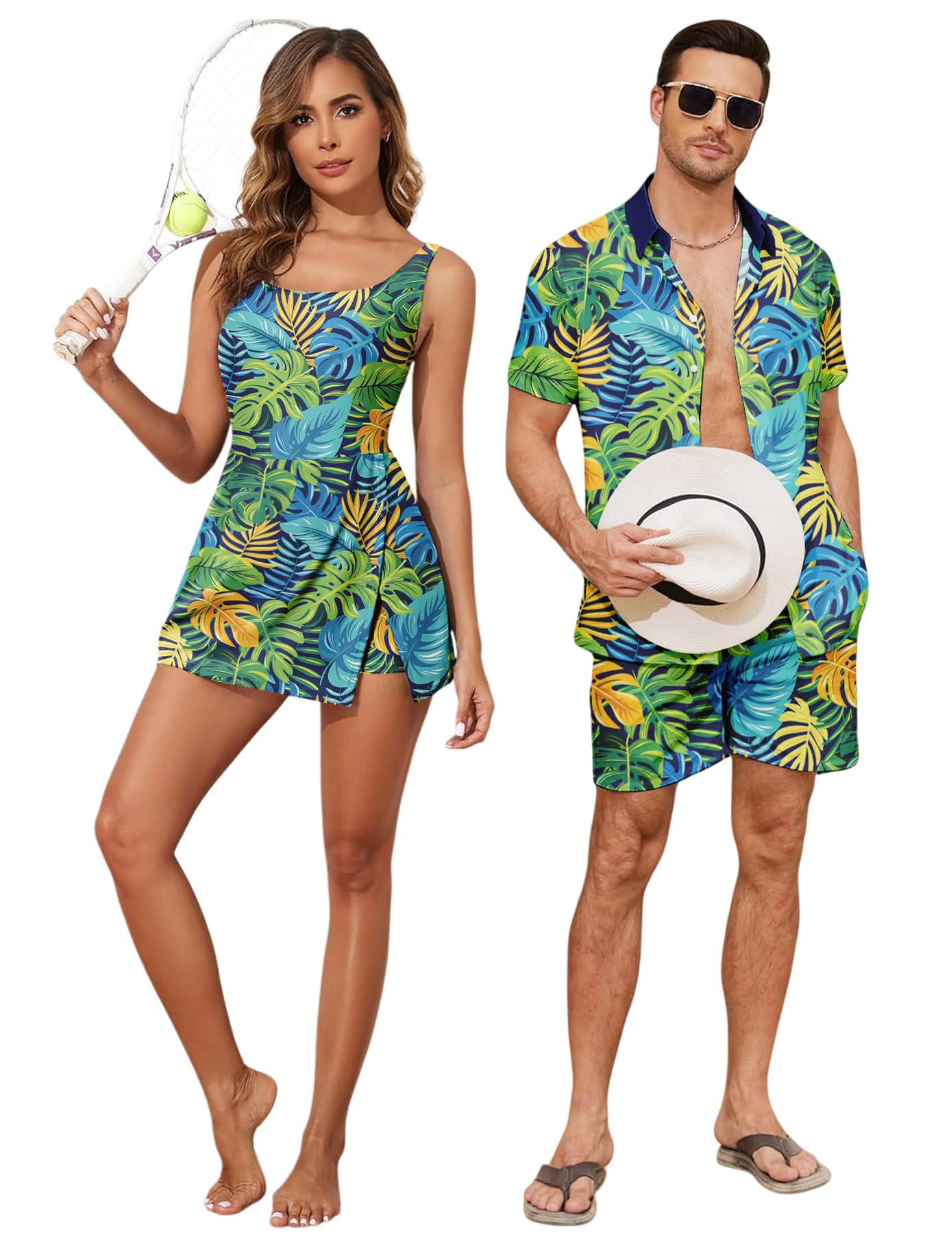 Trajes hawaianos a juego para parejas ideales para vacaciones en la playa y fotos de verano