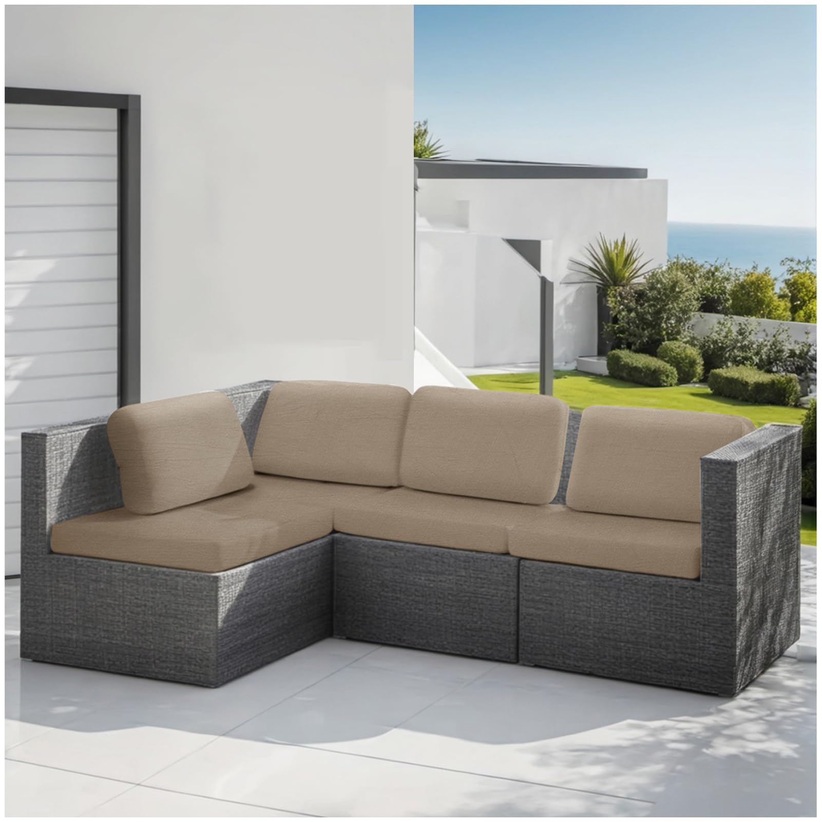 DATOUJL Garden Terrace Furniture Seat Cover Outdoor Water Resistant Replacement Seat Cushion Covers for Patio, Outdoor Rattan Chair Seat Pads Cushion, Washable and Durable (Khaki,2Seater)