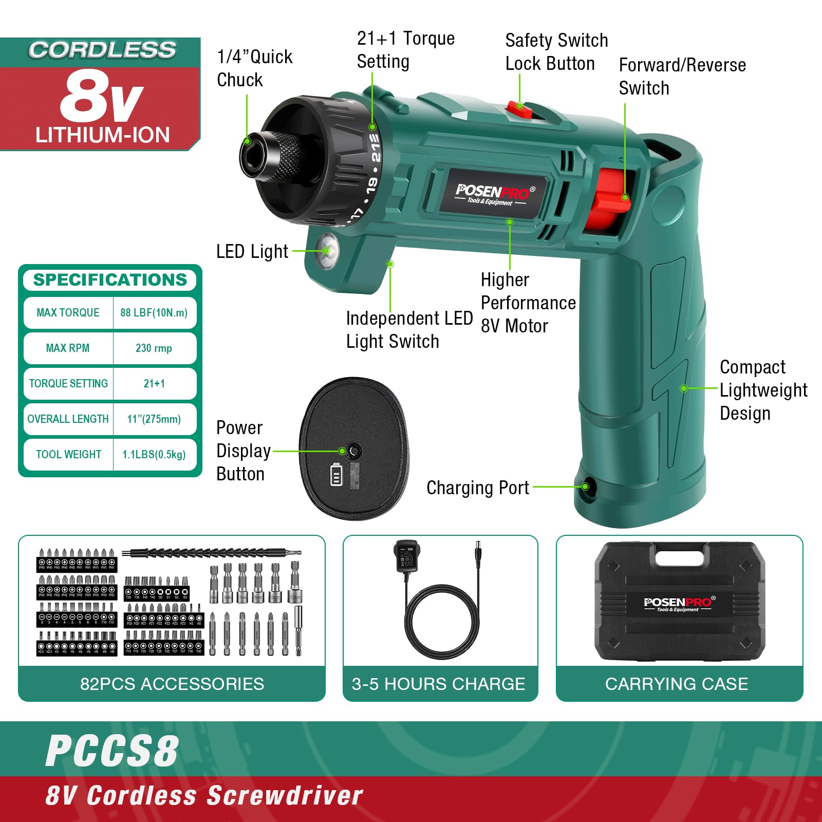 POSENPRO 8V Cordless Electric Screwdriver - Image 3