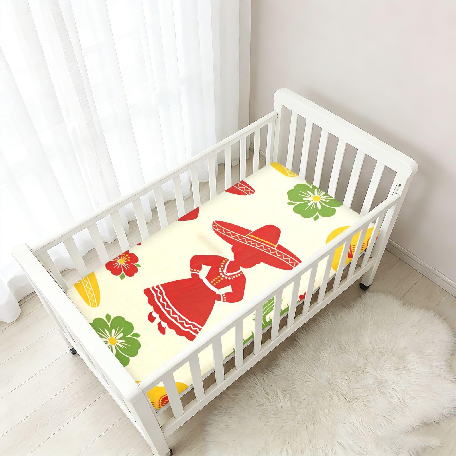 Sábanas de algodón para cuna de bebé con silueta roja del Cinco de Mayo, cómoda y transpirable, funda de cama para guardería, 1 paquete para corral de