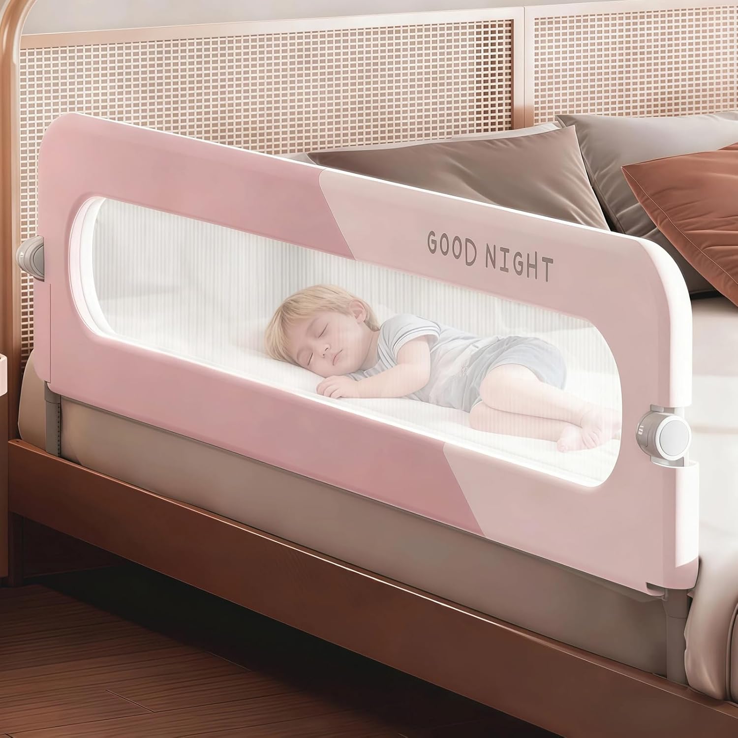 U Type Toddler Bed Rails, Folding Baby Bed Guard for Kids, Adjustable, Safety, Convenient Bed Rails, Guard Rail for Twin, Full, Queen& King Size (Pink Patchwork, 71inch) Pink Patchwork 1 Side:71inch